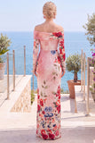Vestido formal de flores sin tirantes y funda de flor rosa roja con abertura