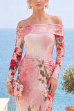 Vestido formal de flores sin tirantes y funda de flor rosa roja con abertura