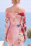 Vestido formal de flores sin tirantes y funda de flor rosa roja con abertura