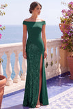Camisas de manga sirena con lentejuelas champán Vestido formal largo con abertura