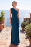 Vestido formal largo de funda azul pavo real
