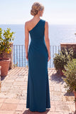 Vestido formal largo de funda azul pavo real