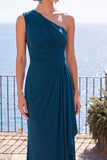 Vestido formal largo de funda azul pavo real
