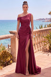 Vestido formal largo asimétrico asimétrico de sirena con serpentina lateral