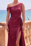 Vestido formal largo asimétrico asimétrico de sirena con serpentina lateral