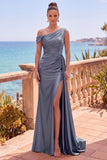 Vestido formal largo asimétrico asimétrico de sirena con serpentina lateral