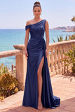 Vestido formal largo asimétrico asimétrico de sirena con serpentina lateral