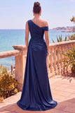 Vestido formal largo asimétrico asimétrico de sirena con serpentina lateral