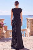 Lentejuelas negras, vestido formal asimétrico de sirena fruncido con abertura