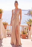 Vestido formal largo de sirena metálica burdeos con abertura