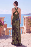 Tirantes cruzados negros con tirantes de lentejuelas, vestido formal largo de sirena con abertura