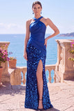 Tirantes cruzados negros con tirantes de lentejuelas, vestido formal largo de sirena con abertura