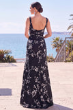 Vestido formal largo con funda floral de jacquard y cuello cuadrado azul con abertura
