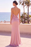Blush con cuello halter y lentejuelas bordado sirena fruncido con cuentas y vestido largo formal