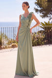 Verde salvia con escote en V con escote en V y apliques florales 3D funda Vestido formal largo