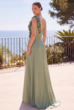 Verde salvia con escote en V con escote en V y apliques florales 3D funda Vestido formal largo