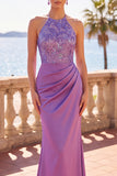 Vestido formal largo de sirena de sirena con escote húpedero