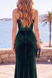 Terciopelo burdeos con lentejuelas, cuello halter con funda fruncida, vestido formal largo con abertura