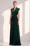 Vestido largo de la madre de la novia de terciopelo azul oscuro línea en V con escote en V
