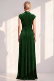 Vestido largo de la madre de la novia de terciopelo azul oscuro línea en V con escote en V