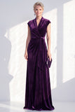 Vestido largo de la madre de la novia de terciopelo azul oscuro línea en V con escote en V