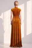 Vestido largo de la madre de la novia de terciopelo azul oscuro línea en V con escote en V