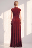 Vestido largo de la madre de la novia de terciopelo azul oscuro línea en V con escote en V