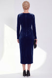 Vestido de Madre de la Novia de Terciopelo Azul Marino