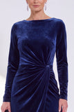 Vestido de Madre de la Novia de Terciopelo Azul Marino