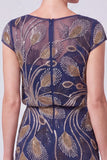 Vestido Batueau A-Line Long con cuentas azul marino Madre de la novia