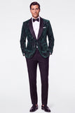Trajes de hombre de terciopelo de solapa de dos piezas verde oscuro con lentejuelas