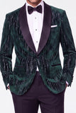Trajes de hombre de terciopelo de solapa de dos piezas verde oscuro con lentejuelas