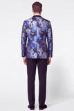 Traje de baile de fin de curso de dos piezas, negro azul Jacquard Peak Peak, monobotón