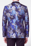 Traje de baile de fin de curso de dos piezas, negro azul Jacquard Peak Peak, monobotón