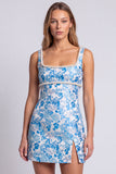 Vestido de Bodycon Mini Homecon Bodycon con perlas florales azul claro y abertura