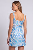 Vestido de Bodycon Mini Homecon Bodycon con perlas florales azul claro y abertura