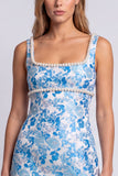 Vestido de Bodycon Mini Homecon Bodycon con perlas florales azul claro y abertura