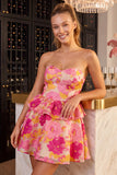 Vestido corto de bienvenida a casa, floral verde sin tirantes en línea A, con volantes y volantes