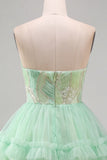 Vestido corto de bienvenida de bienvenida de tul con volantes de nivel verde menta