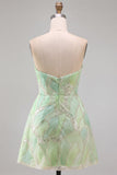 Vestido corto de bienvenida sin tirantes de lentejuelas verde menta de lentejuelas A-Line