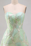 Vestido corto de bienvenida sin tirantes de lentejuelas verde menta de lentejuelas A-Line