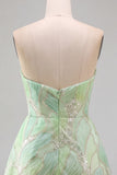 Vestido corto de bienvenida sin tirantes de lentejuelas verde menta de lentejuelas A-Line