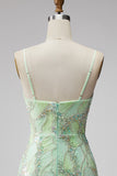 Vestido corto bodycon bodycon de bienvenida a casa con lentejuelas verde menta y escote en V