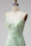 Vestido corto bodycon bodycon de bienvenida a casa con lentejuelas verde menta y escote en V