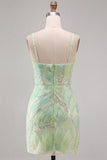 Vestido corto bodycon bodycon de bienvenida a casa con lentejuelas verde menta y escote en V