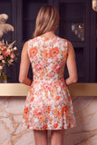 Vestido de bienvenida azul con cuello redondo con estampado floral en línea A