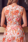 Vestido de bienvenida azul con cuello redondo con estampado floral en línea A