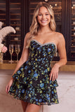 Corsé de flores azules Vestido de bienvenida con volantes y volantes
