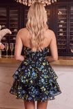 Corsé de flores azules Vestido de bienvenida con volantes y volantes
