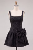 Vestido corto de bienvenida negro floral Jacquard Pearl con lazo